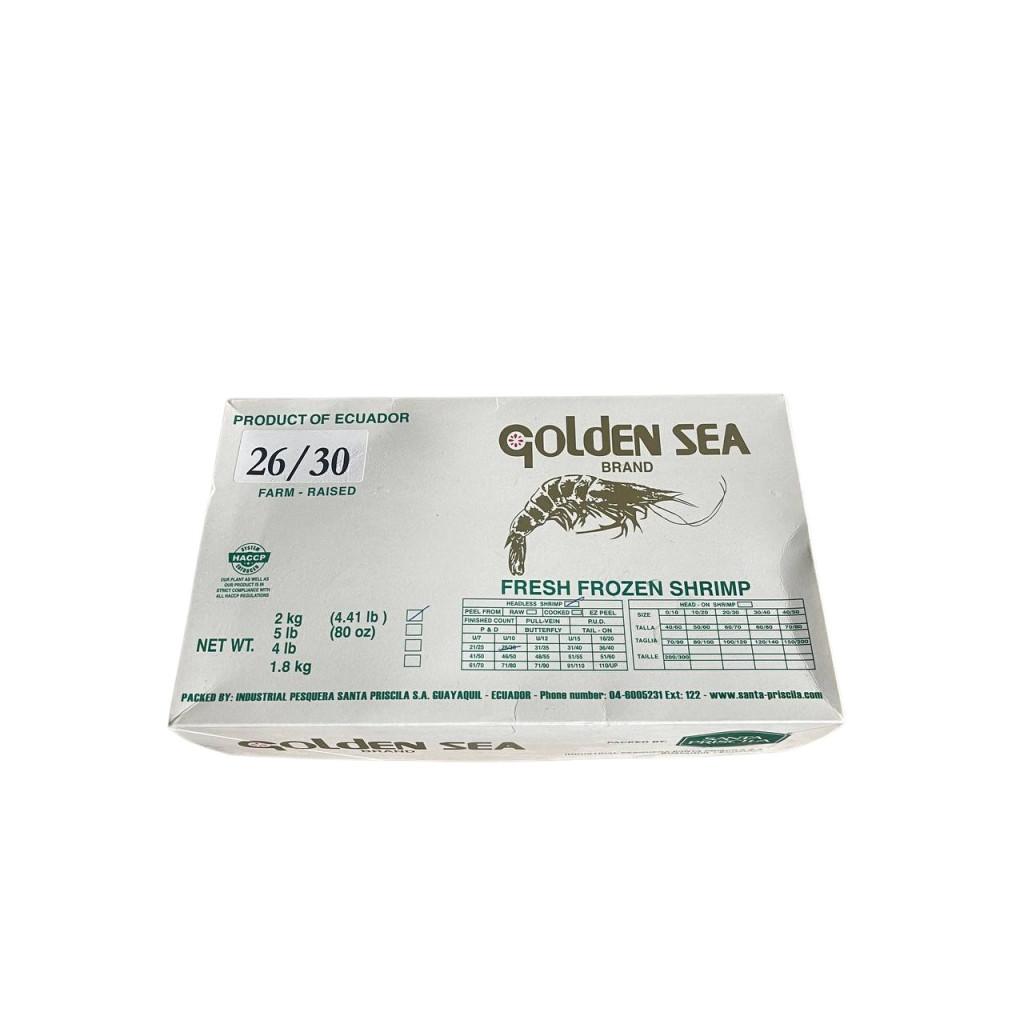 Креветка ваннамей 0% глазури 26/30 с/м, в панцире, б/г Golden Sea блок 2,2 кг