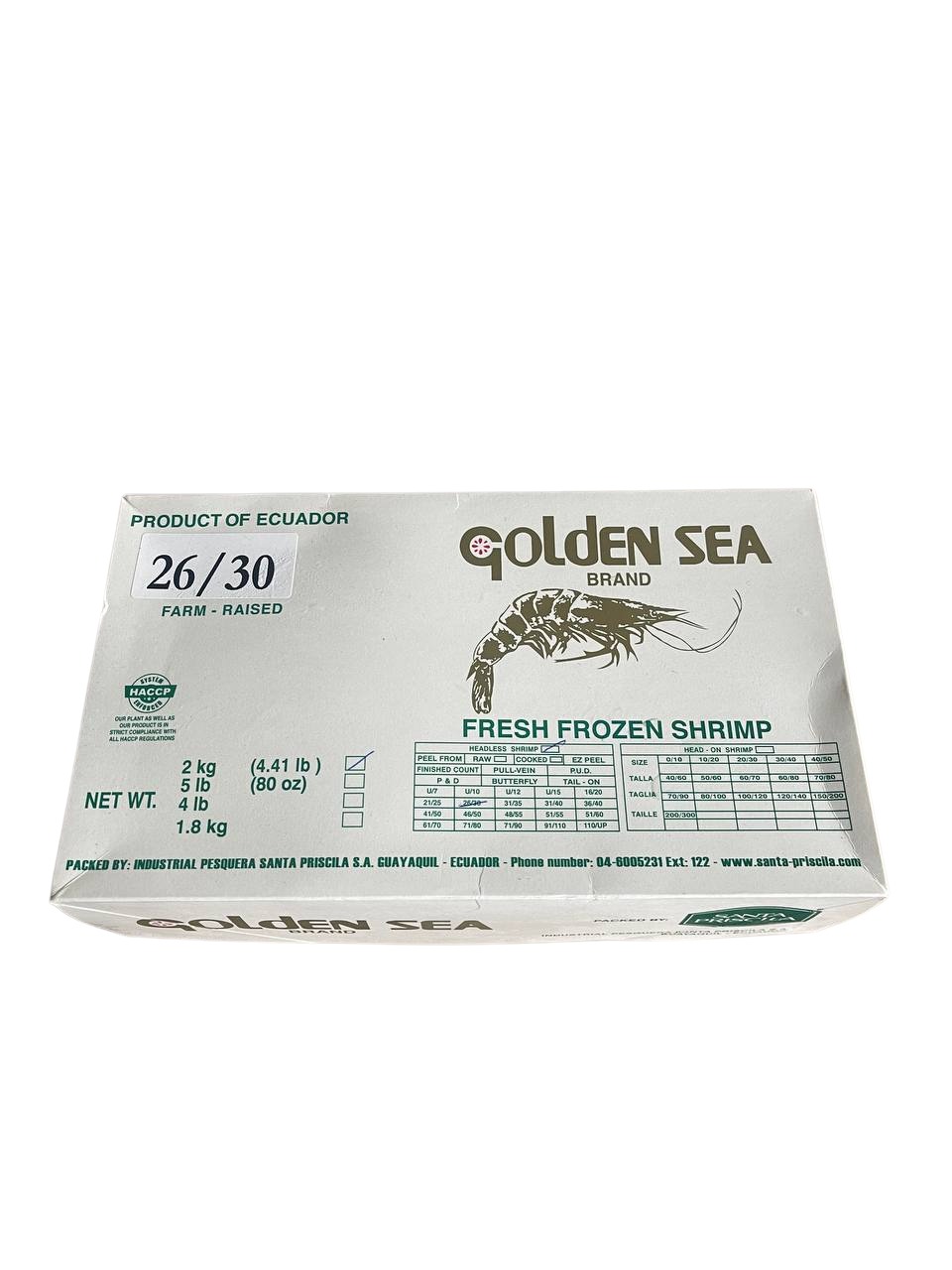 Креветка ваннамей 0% глазурі 26/30  з/м ,в панцері,б/г Golden Sea блок 2,2 кг